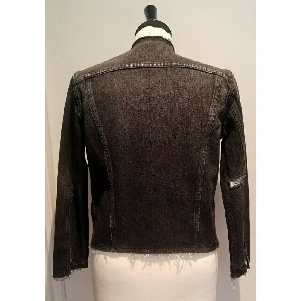 Women's FRAME Raw Edge Distressed Destroyed Denim Jacket (Gaven)  Black Size XS - Picture 4 of 7